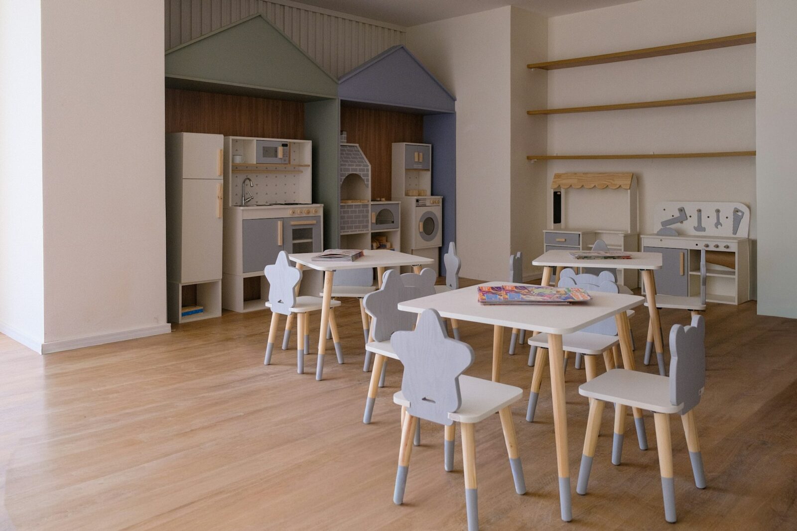 What Is Montessori Education? A children's playroom with small tables and chairs